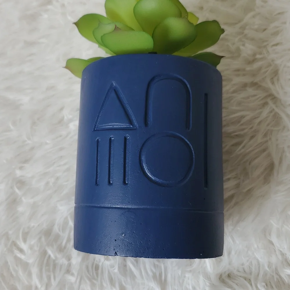 Navy Blue Southwestern Plant Pot Native American Symbols Faux Succulent Plant
